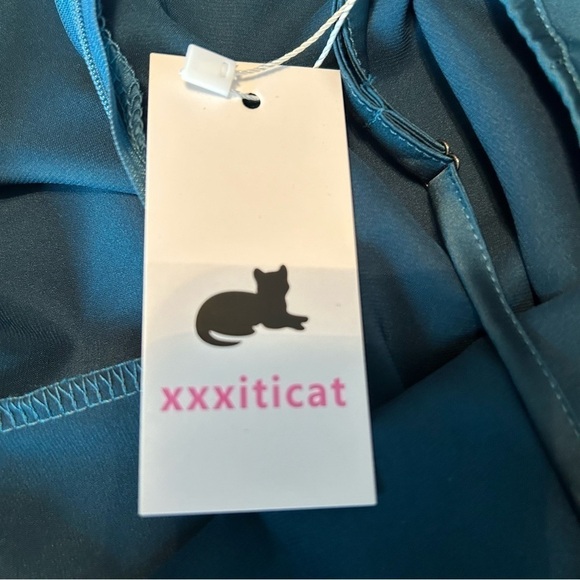 Slip Dress XXXITICAT Teal Green Slipdress Midi Length Adj Straps Draped Neckline - Picture 8 of 10